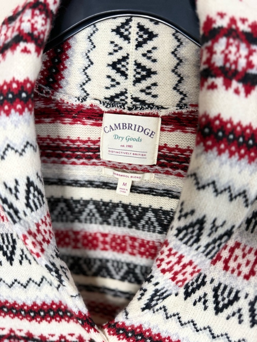 Vintage Fair Isle Cardigan Medium Red Cream Nordic Knit Button Sweater - Picture 10 of 11